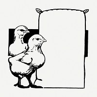 Chicken frame drawing, vintage illustration psd. Free public domain CC0 image.