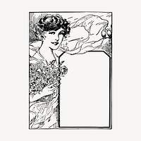 Vintage lady card clipart, hand drawn vector. Free public domain CC0 image.