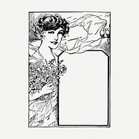 Vintage lady card drawing, illustration psd. Free public domain CC0 image.