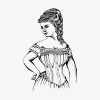 Lady in corset clipart, vintage hand drawn vector. Free public domain CC0 image.