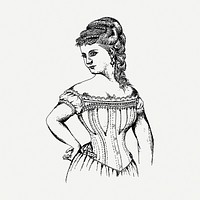 Lady in corset drawing, vintage illustration psd. Free public domain CC0 image.