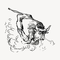 Angry bull clipart, vintage hand drawn vector. Free public domain CC0 image.