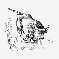 Angry bull vintage illustration. Free public domain CC0 image.