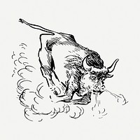 Angry bull drawing, vintage illustration psd. Free public domain CC0 image.