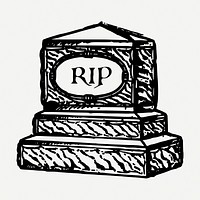 RIP tombstone drawing, vintage illustration psd. Free public domain CC0 image.