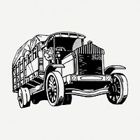Old truck drawing, vintage illustration psd. Free public domain CC0 image.