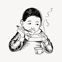 Kid eating lunch clipart, drawing illustration vector. Free public domain CC0 image.