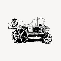 Old tractor clipart, drawing illustration vector. Free public domain CC0 image.