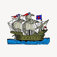 Tall ship clipart, drawing illustration vector. Free public domain CC0 image.