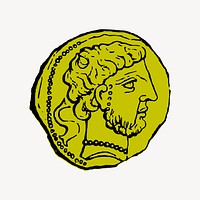 Ancient coin clipart, drawing illustration vector. Free public domain CC0 image.