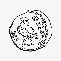 Old coin clipart, drawing illustration vector. Free public domain CC0 image.