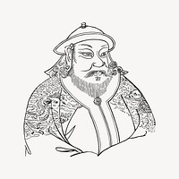 Kublai Khan clipart, drawing illustration vector. Free public domain CC0 image.