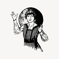 Woman waving hands clipart, drawing illustration vector. Free public domain CC0 image.