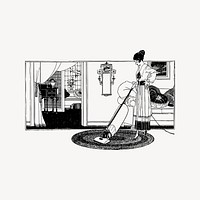 Woman vacuuming clipart, drawing illustration vector. Free public domain CC0 image.