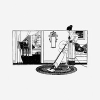 Woman vacuuming, drawing illustration. Free public domain CC0 image.