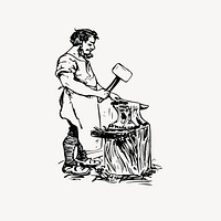 Blacksmith clipart, drawing illustration vector. Free public domain CC0 image.