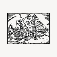 Sailing ship clipart, drawing illustration vector. Free public domain CC0 image.