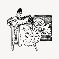 Woman reading clipart, drawing illustration vector. Free public domain CC0 image.