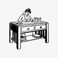 Lady at desk clipart, drawing illustration vector. Free public domain CC0 image.