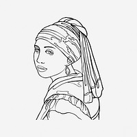Girl with pearl earring, drawing illustration. Free public domain CC0 image.