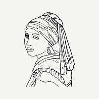 Girl with pearl earring collage element, vintage illustration psd. Free public domain CC0 image.