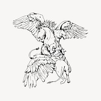 Griffin with prey clipart, drawing illustration vector. Free public domain CC0 image.