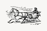 One horse open sleigh clipart, drawing illustration vector. Free public domain CC0 image.