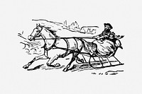 One horse open sleigh, drawing illustration. Free public domain CC0 image.