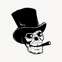 Skull cigar clipart, drawing illustration vector. Free public domain CC0 image.