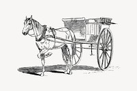 Horse carriage clipart, drawing illustration vector. Free public domain CC0 image.