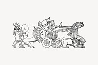 Assyrian king hunting clipart, drawing illustration vector. Free public domain CC0 image.