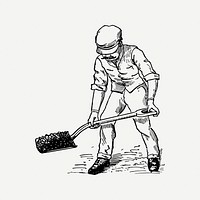 Man shoveling dirt collage element, vintage illustration psd. Free public domain CC0 image.