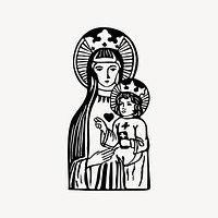 Mary & Jesus clipart, drawing illustration vector. Free public domain CC0 image.