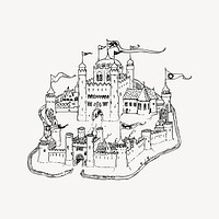 Castle clipart, drawing illustration vector. Free public domain CC0 image.