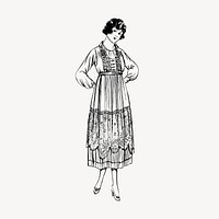Woman in long dress clipart, drawing illustration vector. Free public domain CC0 image.