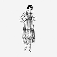 Woman in long dress, drawing illustration. Free public domain CC0 image.