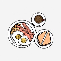 English breakfast, drawing illustration. Free public domain CC0 image.