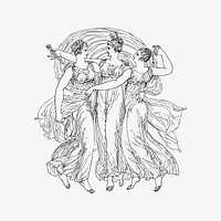 Three ladies clipart, drawing illustration vector. Free public domain CC0 image.