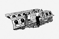 Self-service laundry drawing, vintage illustration. Free public domain CC0 image.