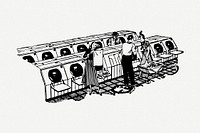 Self-service laundry drawing, vintage illustration psd. Free public domain CC0 image.