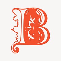 B letter  clipart, vintage hand drawn vector. Free public domain CC0 image.