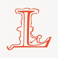 L letter  clipart, vintage hand drawn vector. Free public domain CC0 image.