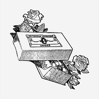 Valentine's chocolate, rose clipart, vintage hand drawn vector. Free public domain CC0 image.
