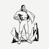 Retro superhero drawing, vintage illustration psd. Free public domain CC0 image.