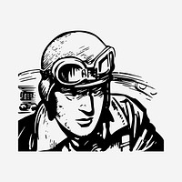 Retro pilot  clipart, vintage hand drawn vector. Free public domain CC0 image.