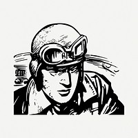 Retro pilot drawing, vintage illustration psd. Free public domain CC0 image.