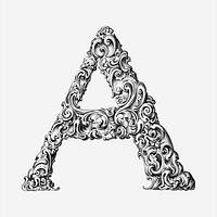 Ornamental A letter  clipart, vintage hand drawn vector. Free public domain CC0 image.