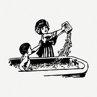 Bathing kids drawing, vintage illustration psd. Free public domain CC0 image.