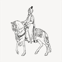 Sultan, horse riding  clipart, vintage hand drawn vector. Free public domain CC0 image.