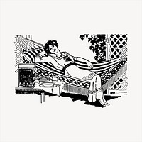 Woman on hammock   clipart, vintage hand drawn vector. Free public domain CC0 image.